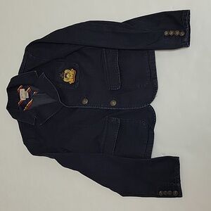 Ralph Lauren 100% cotton denim navy blazer w/crest girl's 14 prep school uniform
